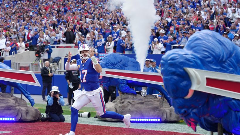 Josh Allen running onto the field