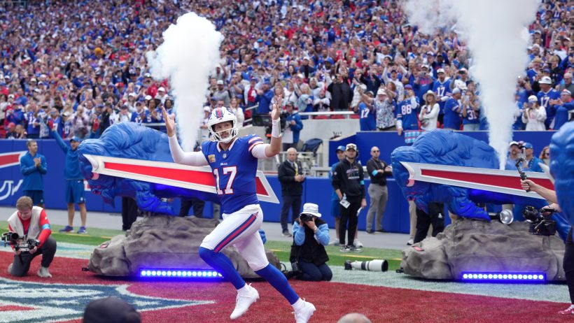 Josh Allen running onto field
