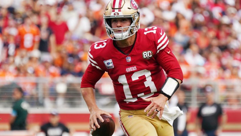 San Francisco 49ers quarterback Brock Purdy running with the ball
