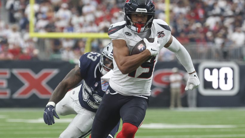 Xavier Hutchinson playing for the Houston Texans in the 2026 NFL season.