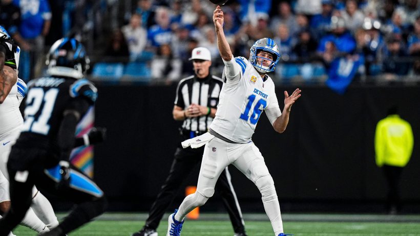 Jared Goff playing for the Detroit Lions in the 2026 NFL season.