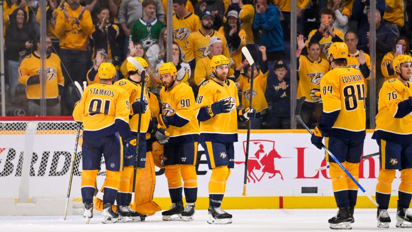 Nashville Predators celebrating a goal in the 2026-27 NHL season.