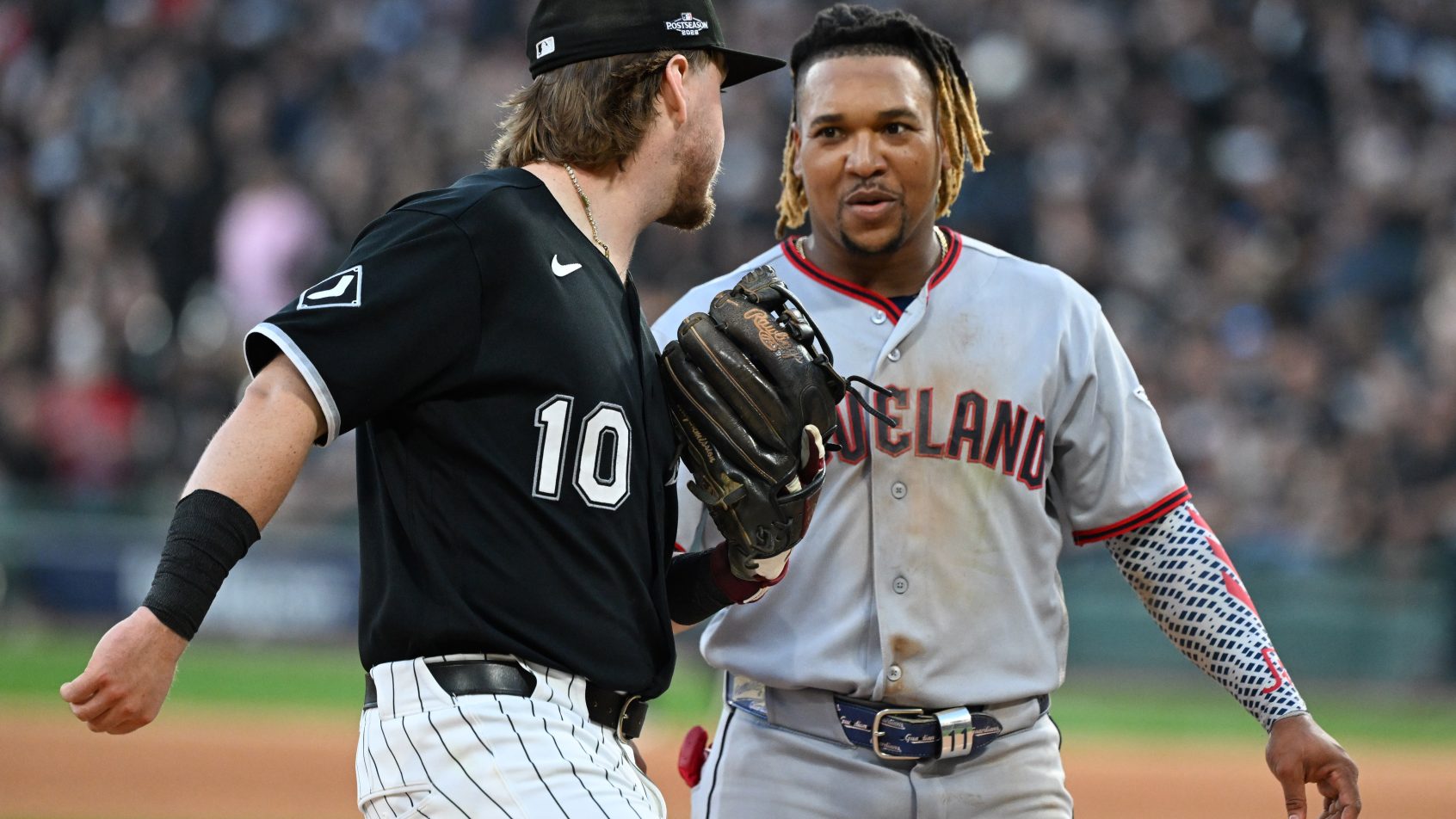 Jose Ramirez and Chase Meidroth on the field