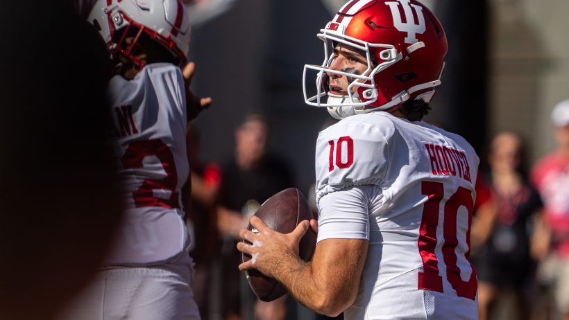 Indiana quarterback Josh Hoover looks to pass against Nebraska