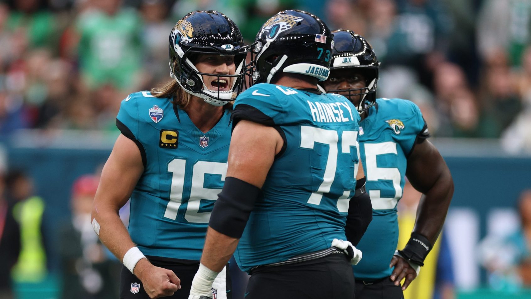 The Jaguars during a win in London over the Eagles.