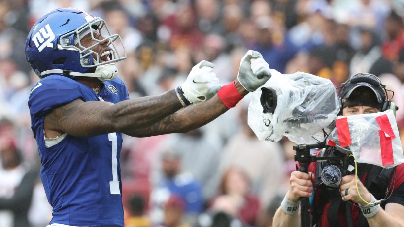 New York Giants wide receiver Malik Nabers celebrating
