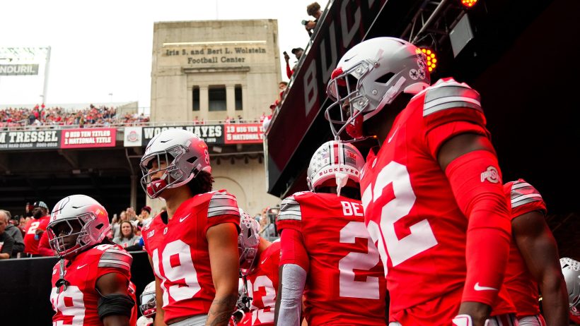 Ohio State gets set to run out onto the field in a game against Maryland.