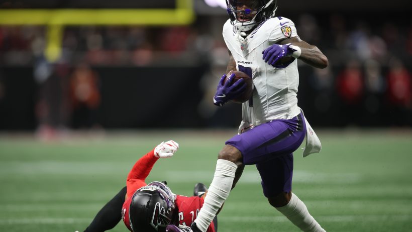 Baltimore Ravens wide receiver Rashod Bateman running with the ball