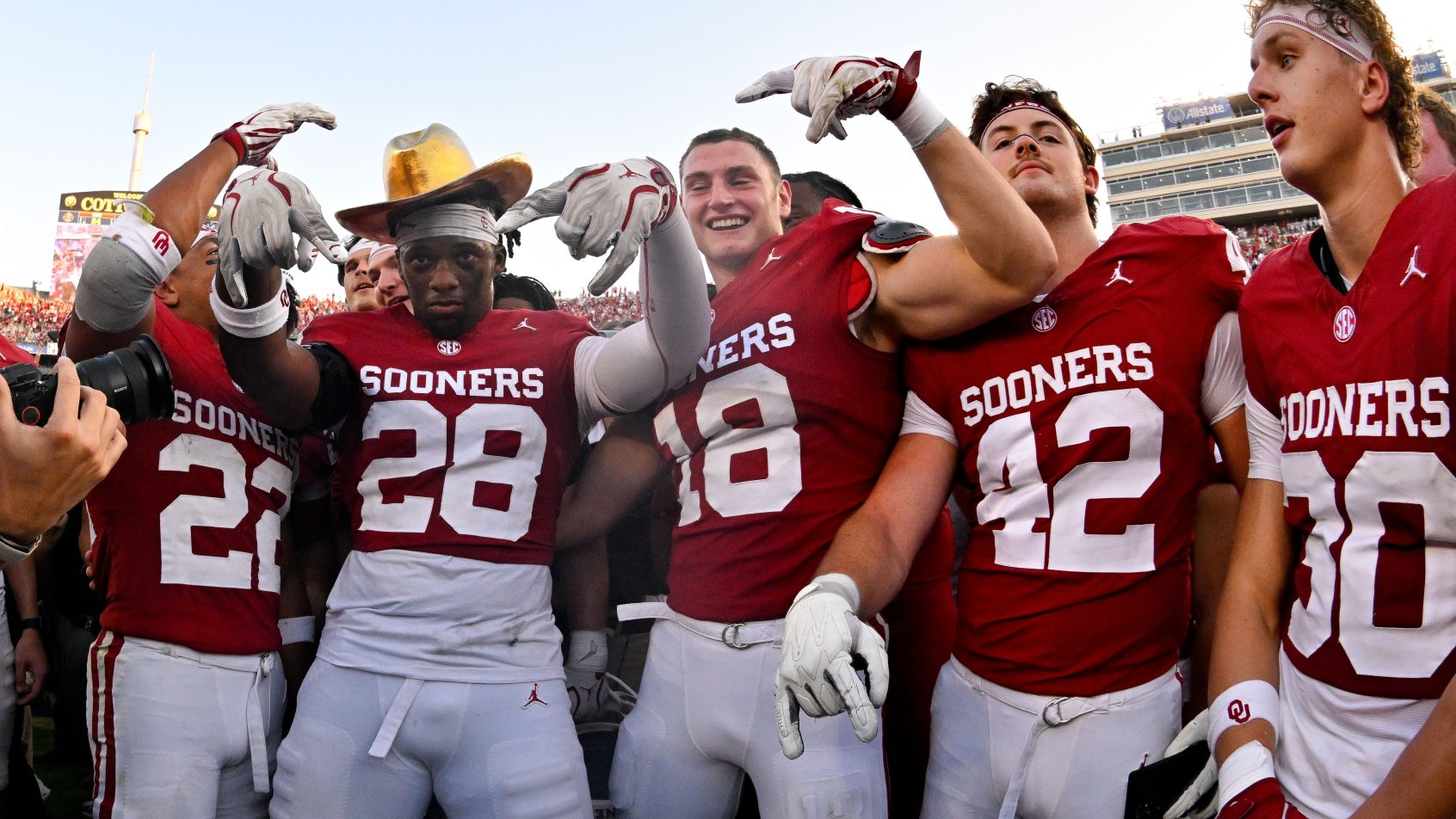 Oklahoma celebrates a victory over Texas.