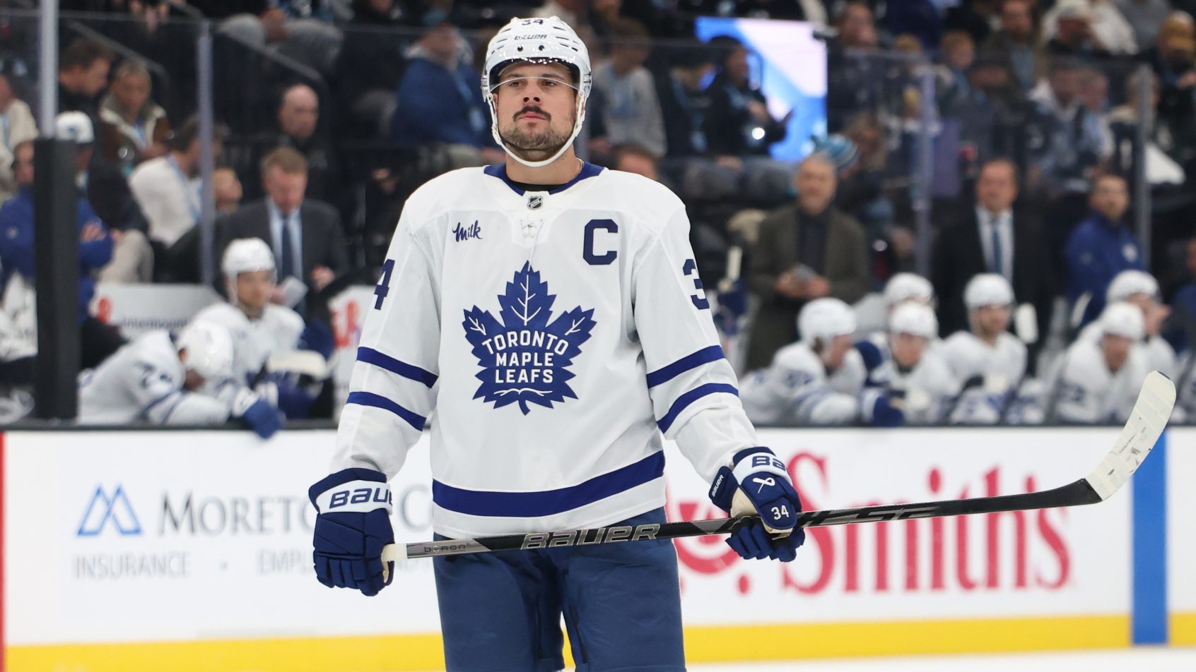 Auston Matthews waits for play to start.