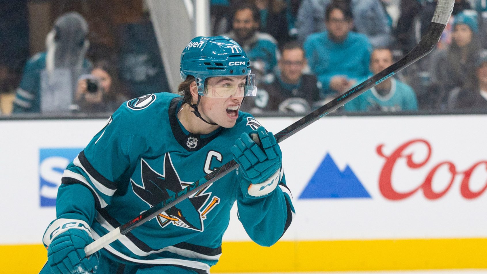 Macklin Celebrini playing for the San Jose Sharks in the 2026-27 NHL season.
