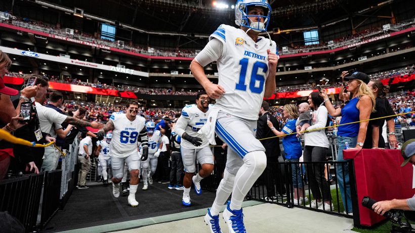 Jared Goff running onto the field
