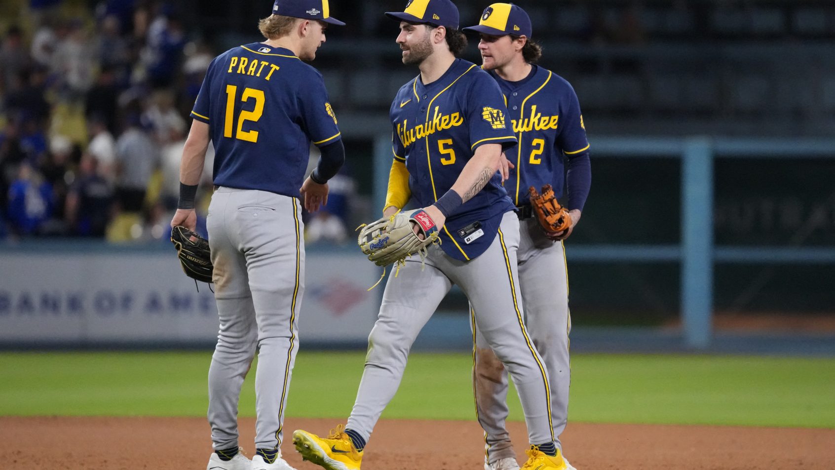 Milwaukee Brewers celebrate a victory.