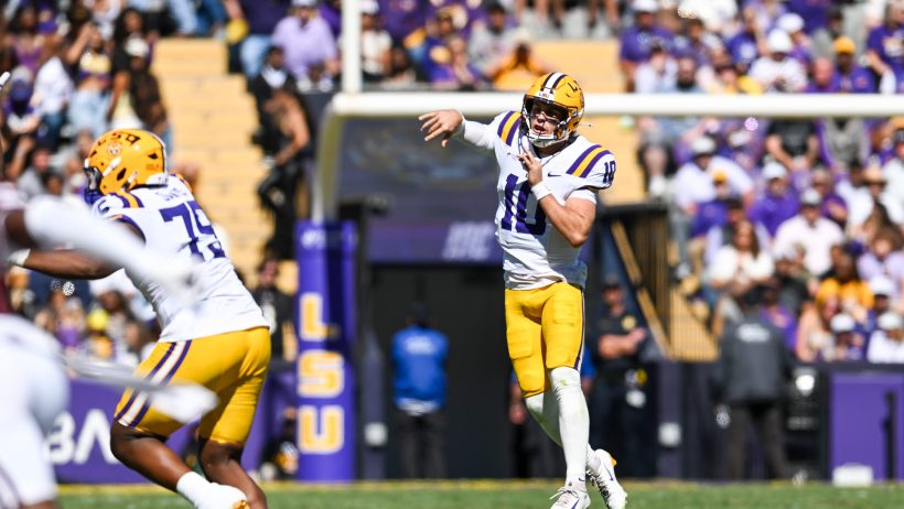 Sam Leavitt playing for LSU in the 2026 CFB season.