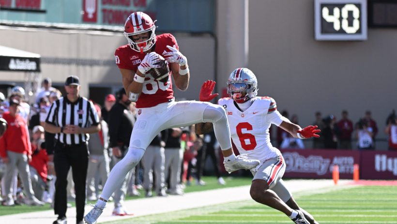 Charlie Becker soars for a catch vs Ohio State.