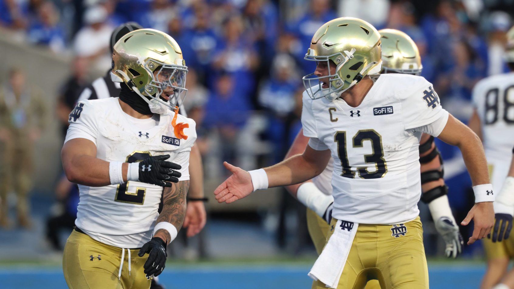 Notre Dame celebrates a touchdown vs BYU.