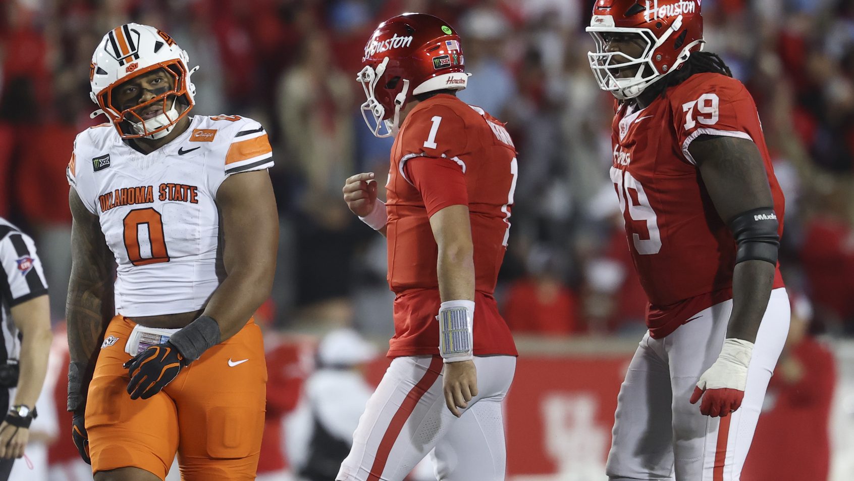 Houston quarterback Conner Weigman reacts after a touchdown against Oklahoma State.