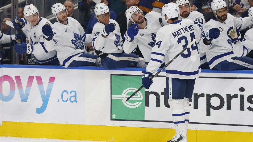 Auston Matthews celebrates a goal