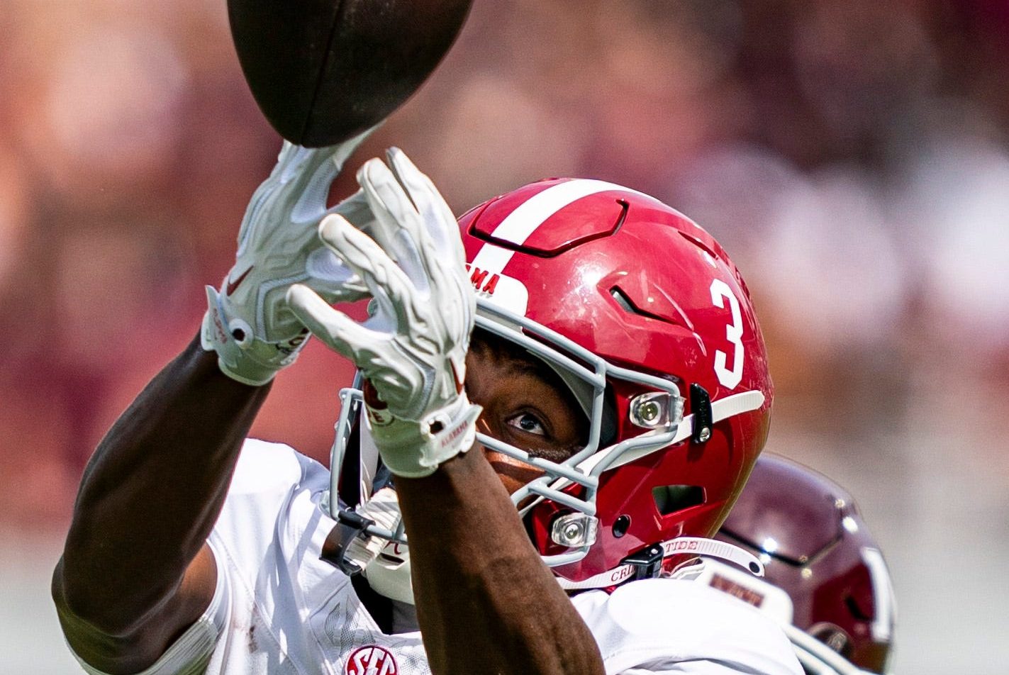 Alabama receiver Lotzeir Brooks reaches for a pass ahead of Week 6 college football