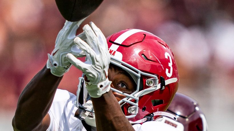 Alabama receiver Lotzeir Brooks reaches for a pass ahead of Week 6 college football