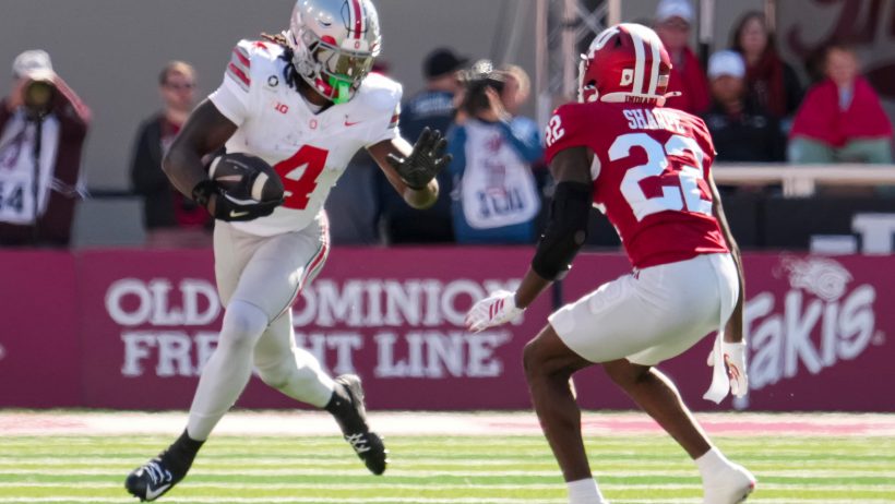 Ohio State wide receiver Jeremiah Smith runs past Indiana defender Jamari Sharpe on October 17, 2026