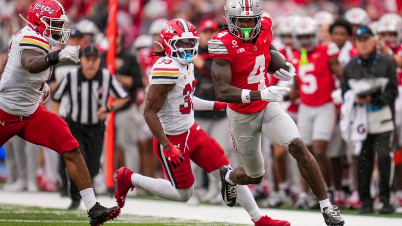 Ohio State receiver Jeremiah Smith scores against Maryland ahead of the Week 7 game at Indiana