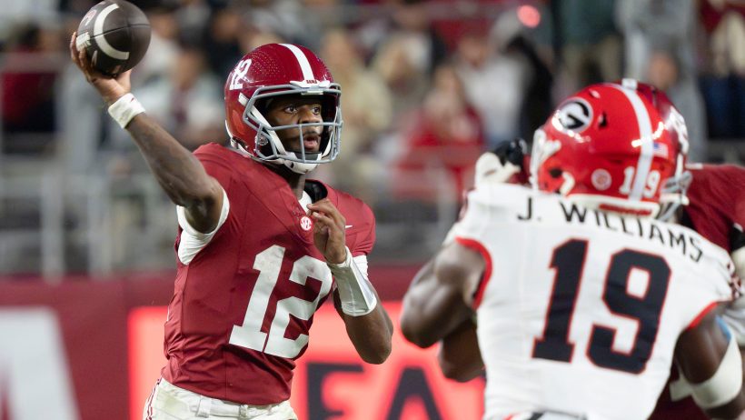 Alabama quarterback Keelon Russell throws against Georgia before the Tennessee matchup