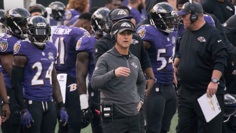 Baltimore Ravens coach John Harbaugh on sideline