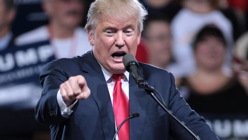 US President Donald Trump speaking to supporters