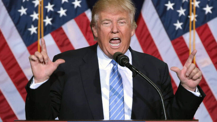 President Donald Trump giving a speech.