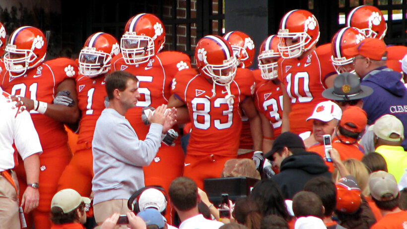 Clemson Tigers emerging from the locker room.