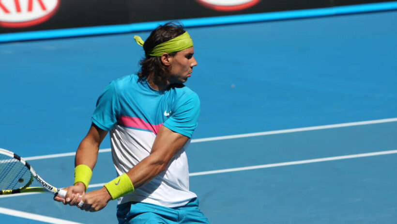 Rafael Nadal hitting a return