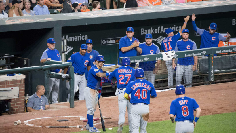 Chicago Cubs congratulating each other