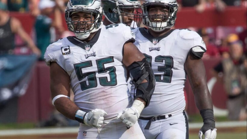 Brandon Graham of the Philadelphia Eagles flexing his muscles