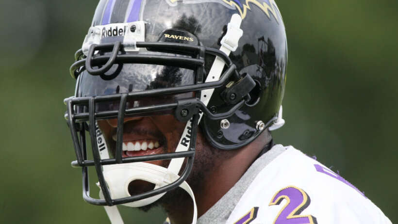 Ray Lewis in his Ravens helmet.
