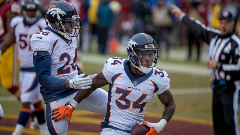 Darian Stewart and Will Parks Broncos DBs celebrate