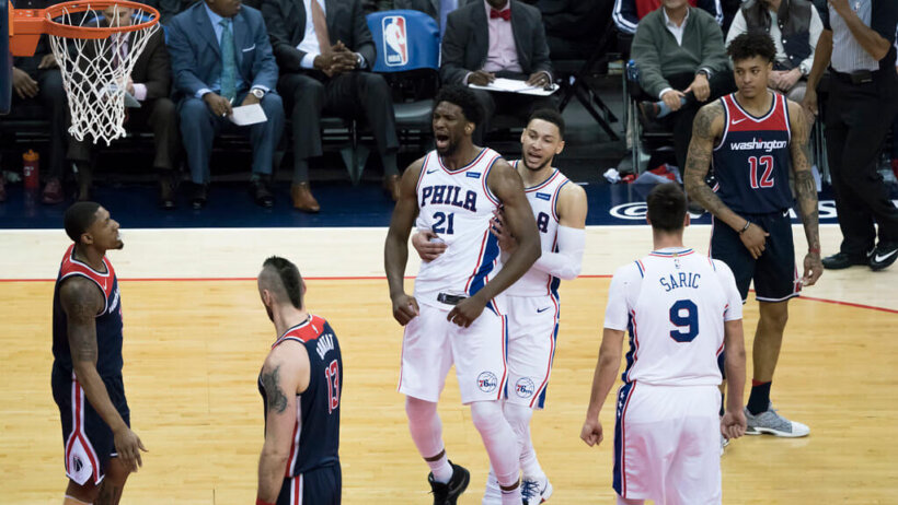 Joel Embid Sixers on court