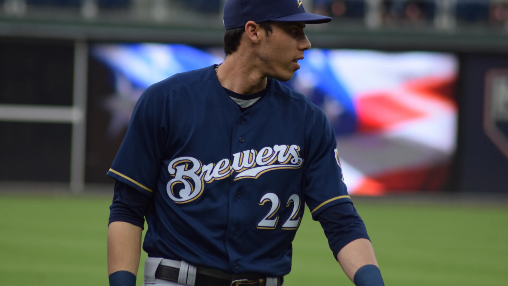 Christian Yelich of the Milwaukee Brewers on the diamond
