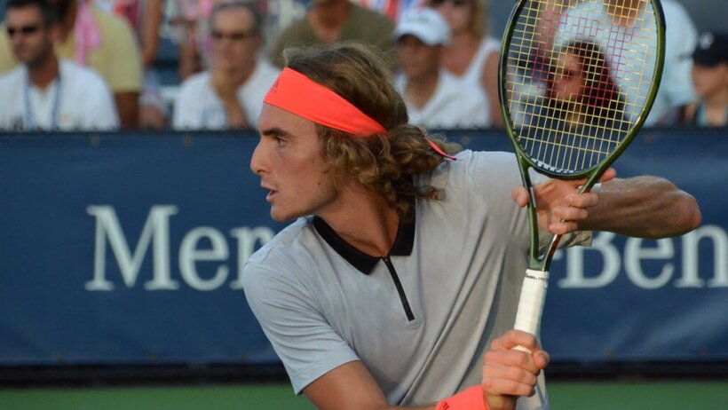 Stefanos Tsitsipas about to hit a backahnd