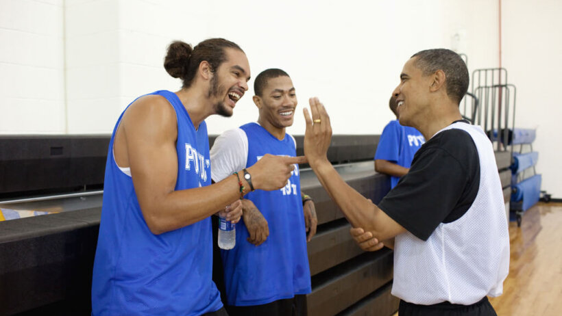 Joakim Noah, Derrick Rose and Barack Obama