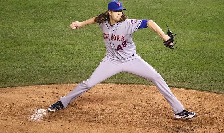 Jacob deGrom delivering a pitch