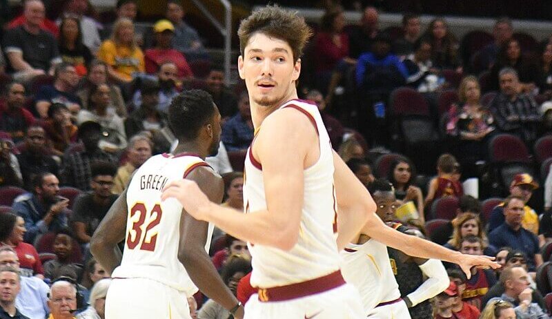 Cavs forward Cedi Osman runs down the court.