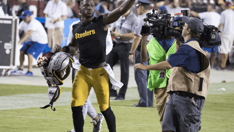 Antonio Brown on the field postgame with the Pittsburgh Steelers