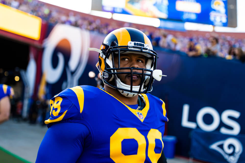 Aaron Donald of the Los Angeles Rams taking the field