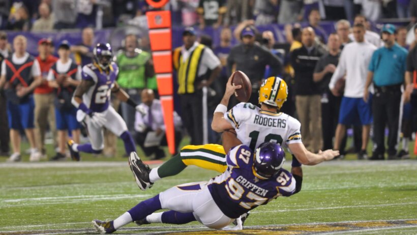 Aaron Rodgers is tackled