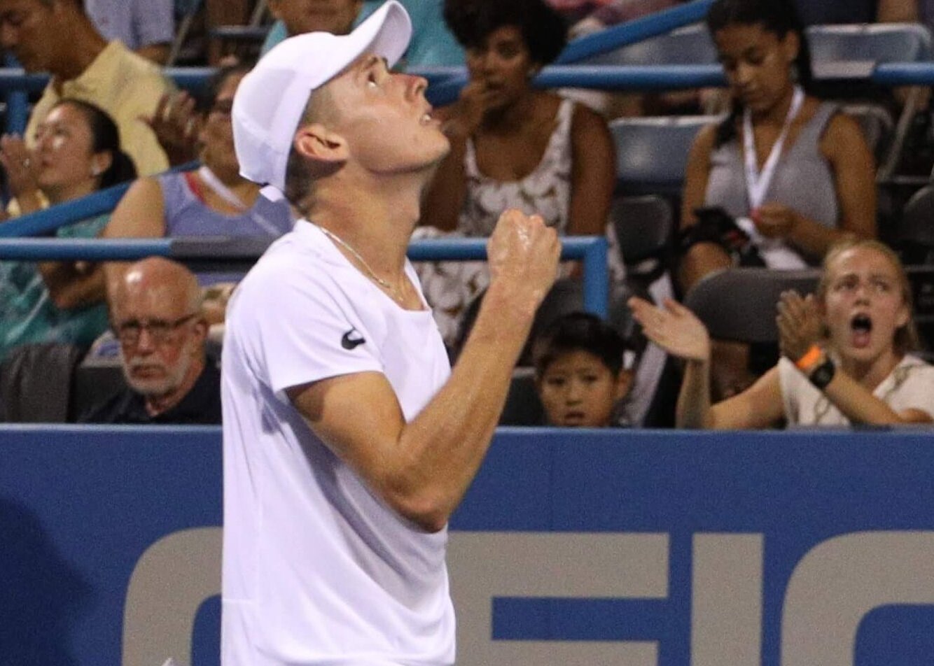 Alex de Minaur looking up thankful