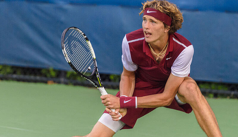 Alexander Zverev hitting a backhand.