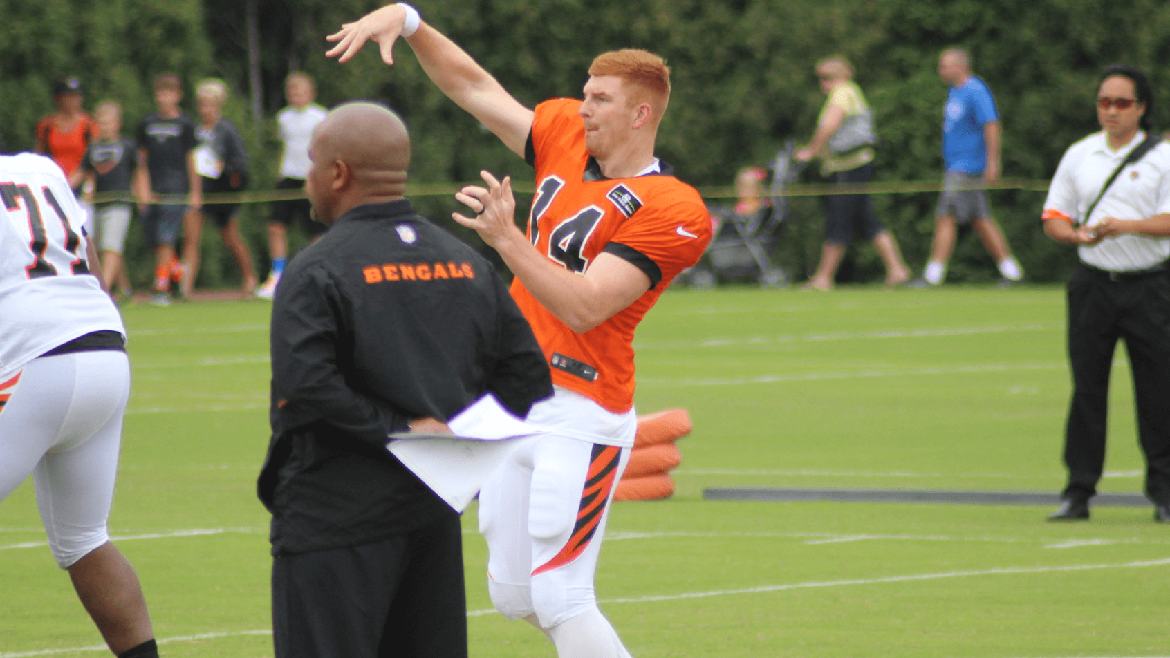 Andy Dalton throwing a pass in practice