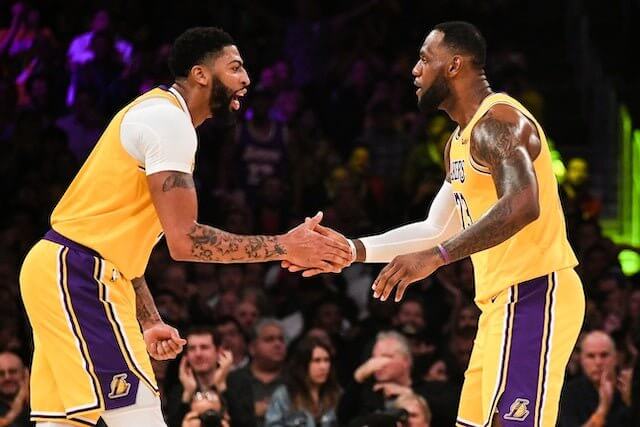 Anthony Davis and LeBron James shaking hands
