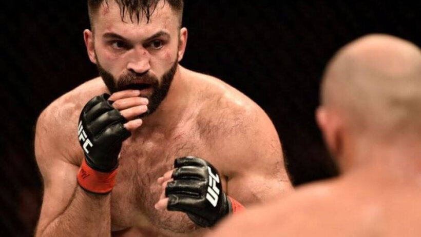 Closeup of Andrei Arlovski in the Octagon.